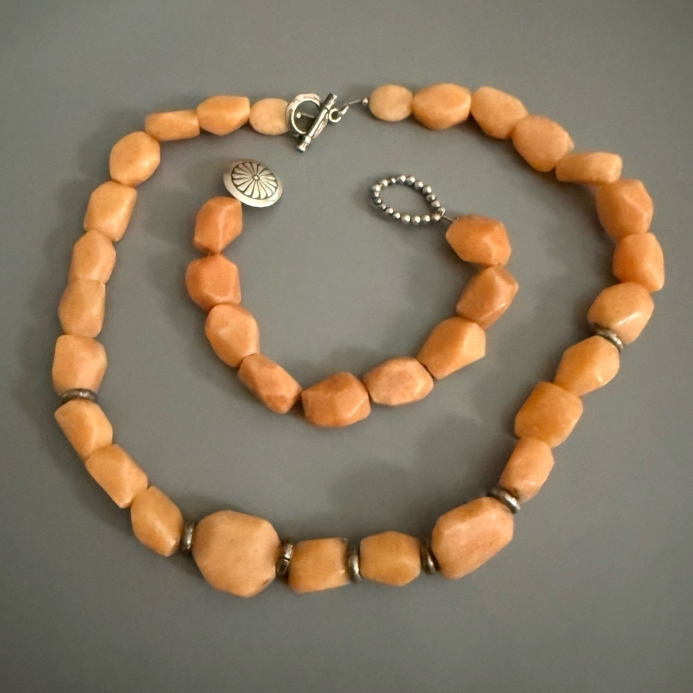Vintage Mexico Pale Orange Quartz Necklace Bracelet Set Sterling Silver - Picture 2 of 4